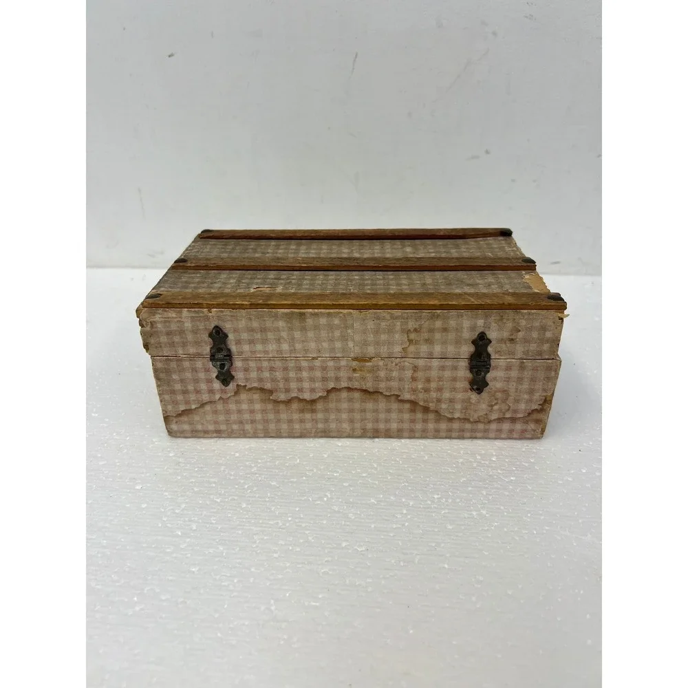 Wood Dollhouse Steamer Trunk Miniature Antique Storage Box Chest SALESMAN SAMPLE